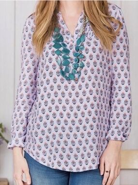 Matilda Jane Delicate Topiary Print Top Size XL Purple Blouse Pleated Floral